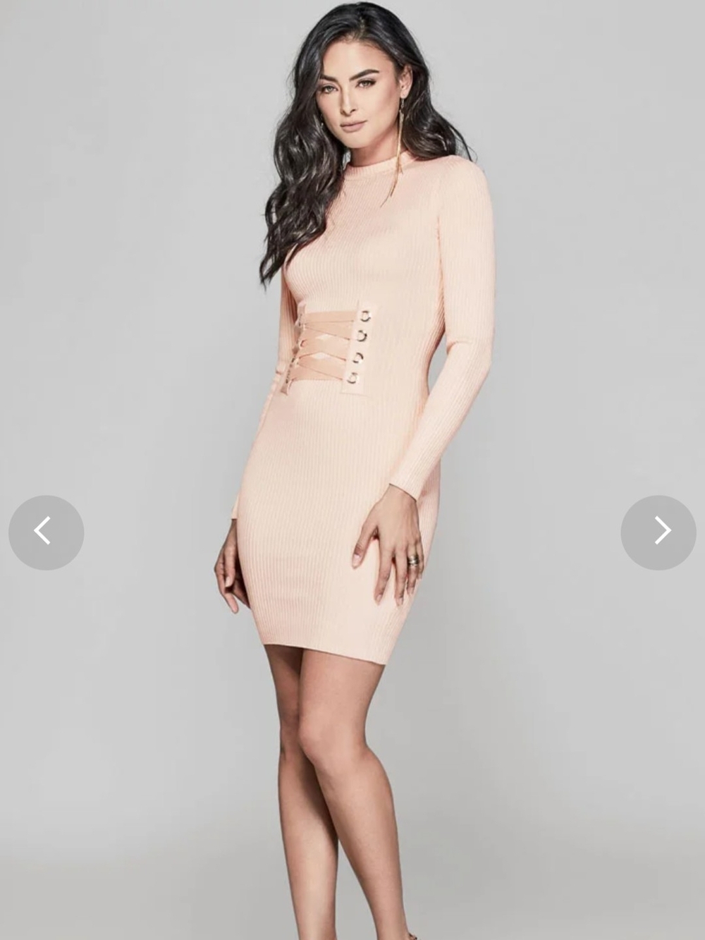 Guess by Marciano Blush Pink Ribbed Lace-Up Waist Mini Dress